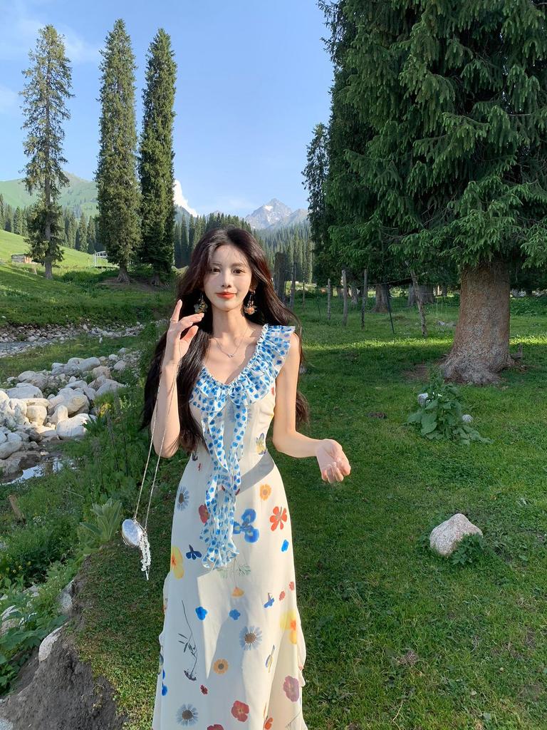 Women's Floral Sleeveless Long Dress, Japanese Summer 2026 Style