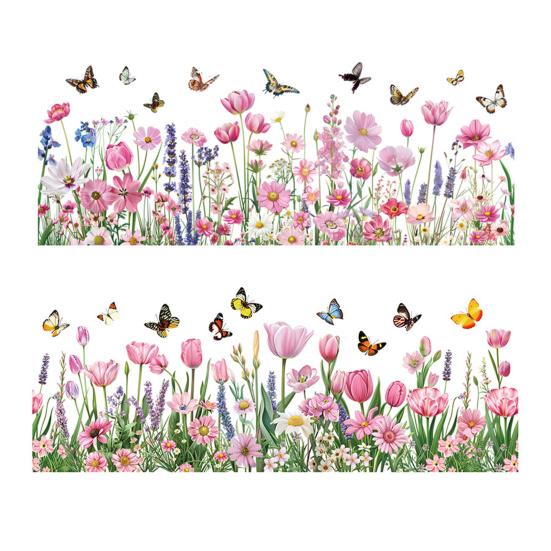 Yousheng 3 Pcs Flower Wall Decals Watercolor Wildflower Grass Butterflies Wall Stickers Peel And Stick Wall Art Decor for Girls Bedroom Living Room