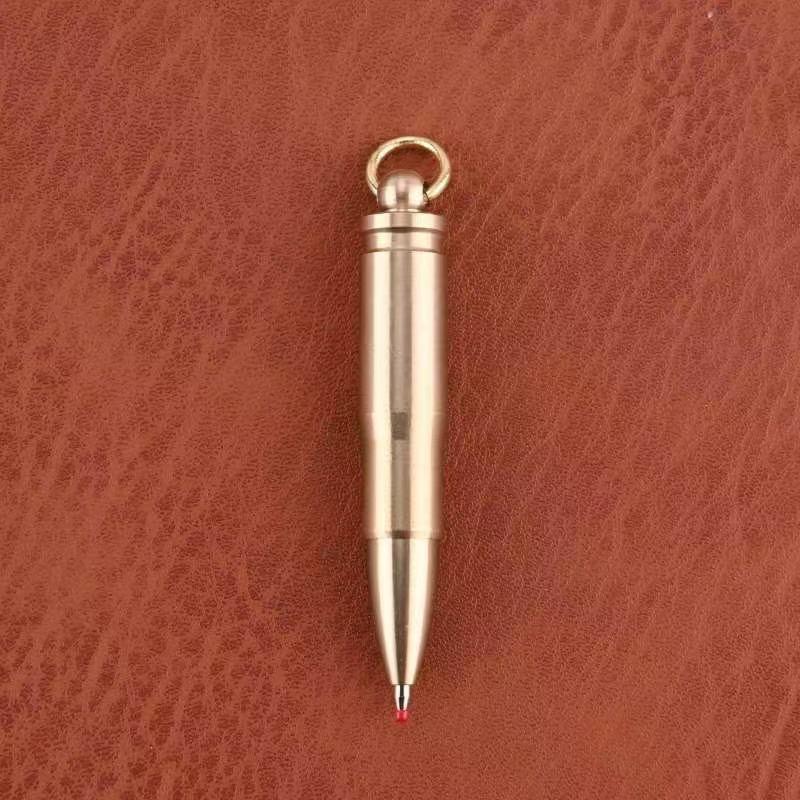 High-End Retro Brass Bullet Keychain Pen – Portable, Creative Ballpoint for Students and Parties