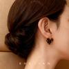 Maillard sweet and cool leopard print love stud earrings autumn and winter Hong Kong style retro flocking earrings silver needle design sense fashion