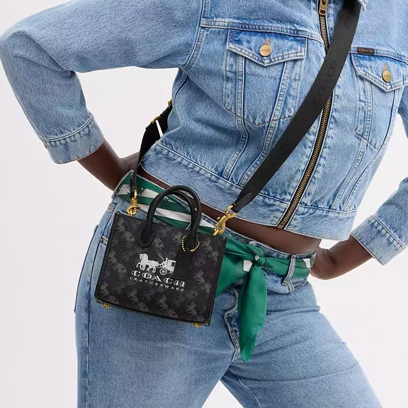 Coach Ace 17 Carriage Pattern Printed Coated Canvas Tote Bag Women tote bags Truffle-Black CT890-B4SI1