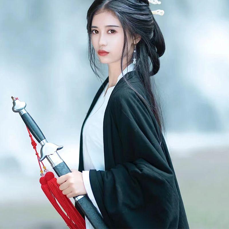 Черный китайский стиль династии Вэй Цзинь, женский костюм Hanfu, китайская одежда, сказочный повседневный костюм