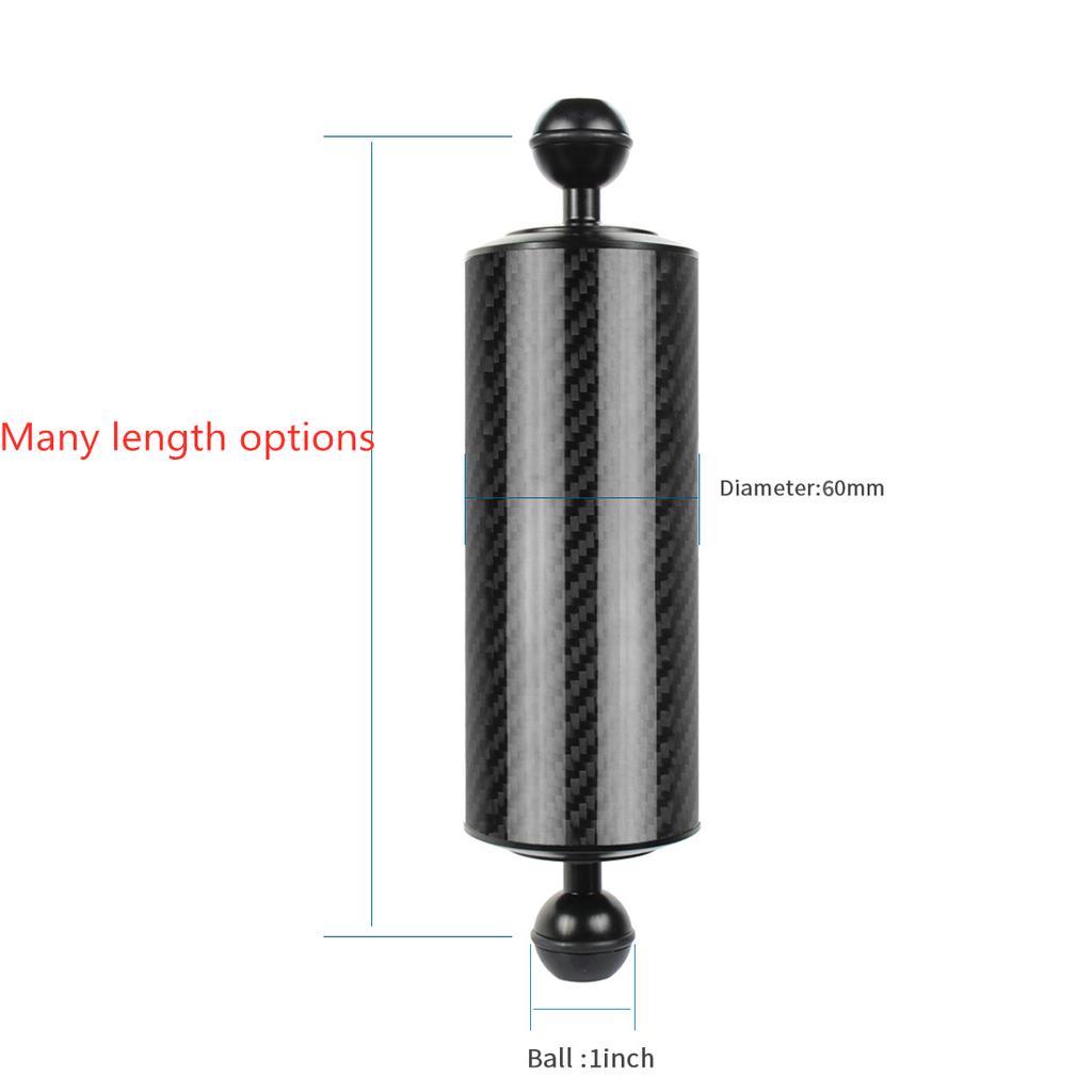 Diving Carbon Fiber 1inch Dual Ball Head Float Buoyancy Arm D20/40/60/80mm Camera Underwater Mount 5/6/7/8/9/10/11/12/14 Inch
