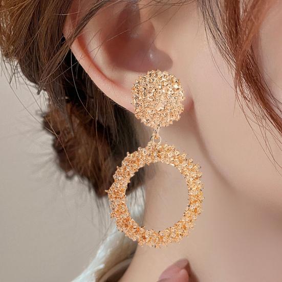 1 Pair Geometric Statement Earrings Vintage Style Sparkling Alloy Large Hollow Ring Women Girls Hoop Earrings Fashion Accessories Gift