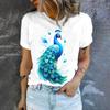 2024 Fashion Trend New Simple Short Sleeved Top Summer Loose Casual Crewneck T-shirt Peacock Print Women's White T-shirt
