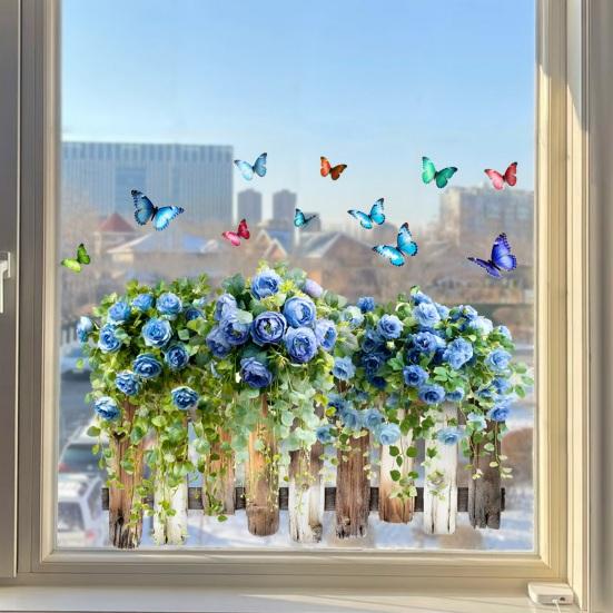 Цветок Бабочка Наклейка на Окно ПВХ Весенние Цветочные Наклейки на Окно Противоударные Съемные Наклейки для Дома Вечеринки Магазина Стеклянной Двери Украшение Окна