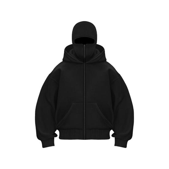 Unisex Balaclava Hoodie Warm Loose Hooded Jacket Zip-up Casual Jacket with Face Mask for Autumn Winter Outdoor Sports Street Wear