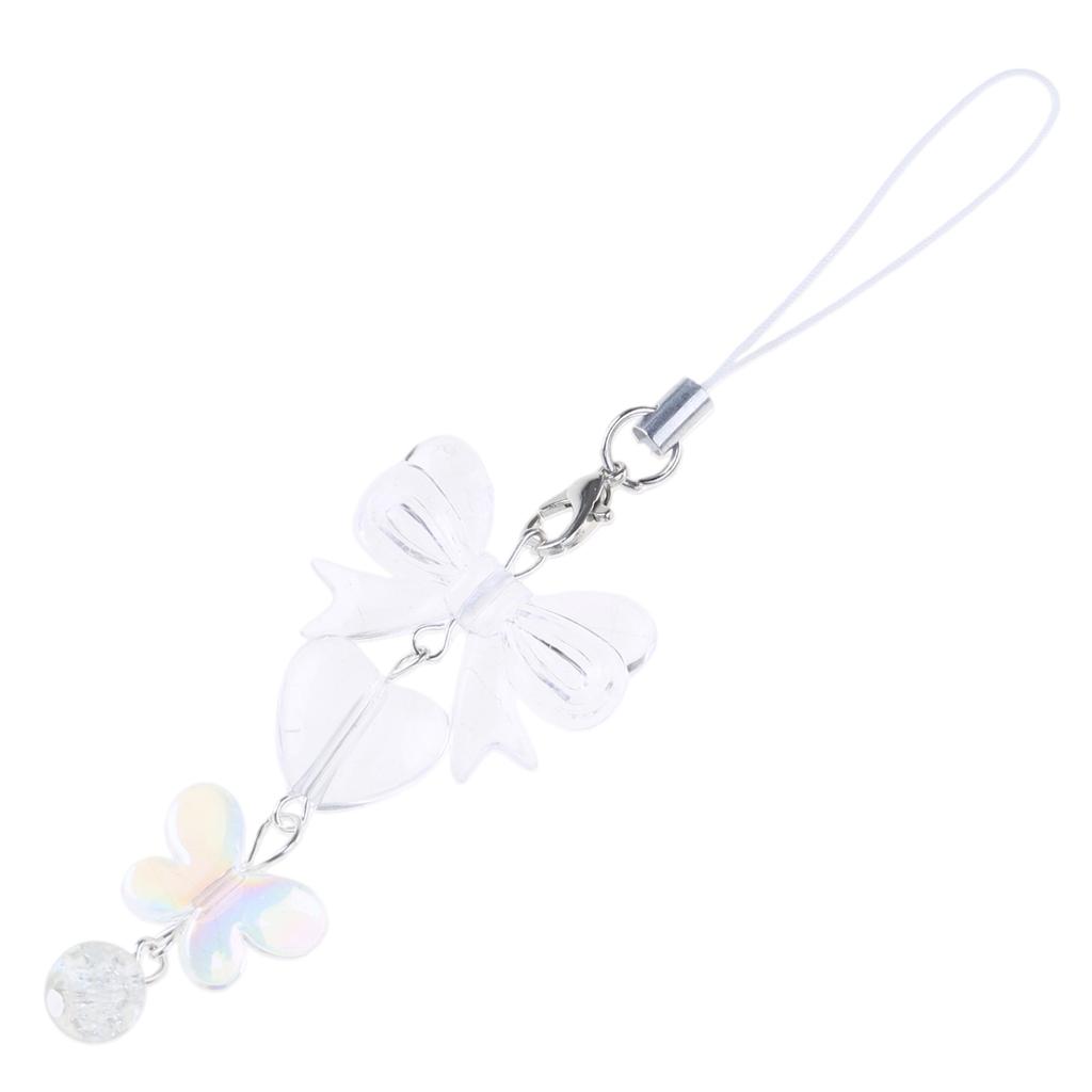 Bowknot Pendant Phone Chain Strap Flower Charm Beaded Keychain Phone Lanyard Acrylic Keyring Bag Ornament Jewelry Gift