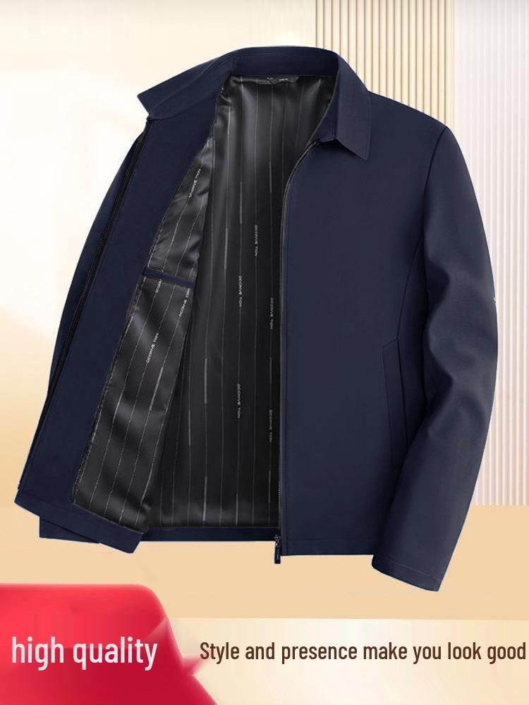 Men's Lapel Jacket for Middle-aged and Elderly Dads, Thin Spring/Autumn Administrative Style