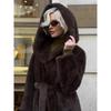 Норка искусственный мех меховая куртка удлиненное пальто из искусственного меха с капюшоном пояс плюшевая одежда