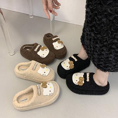 Женские зимние модные милые и игривые мультяшные универсальные хлопковые шлепанцы на толстой подошве для котят