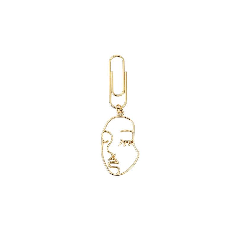 32mm Golden Metal Paper Clip Lady Face Outline Art Line Hollowed Out Bookmark Bookshelf Office