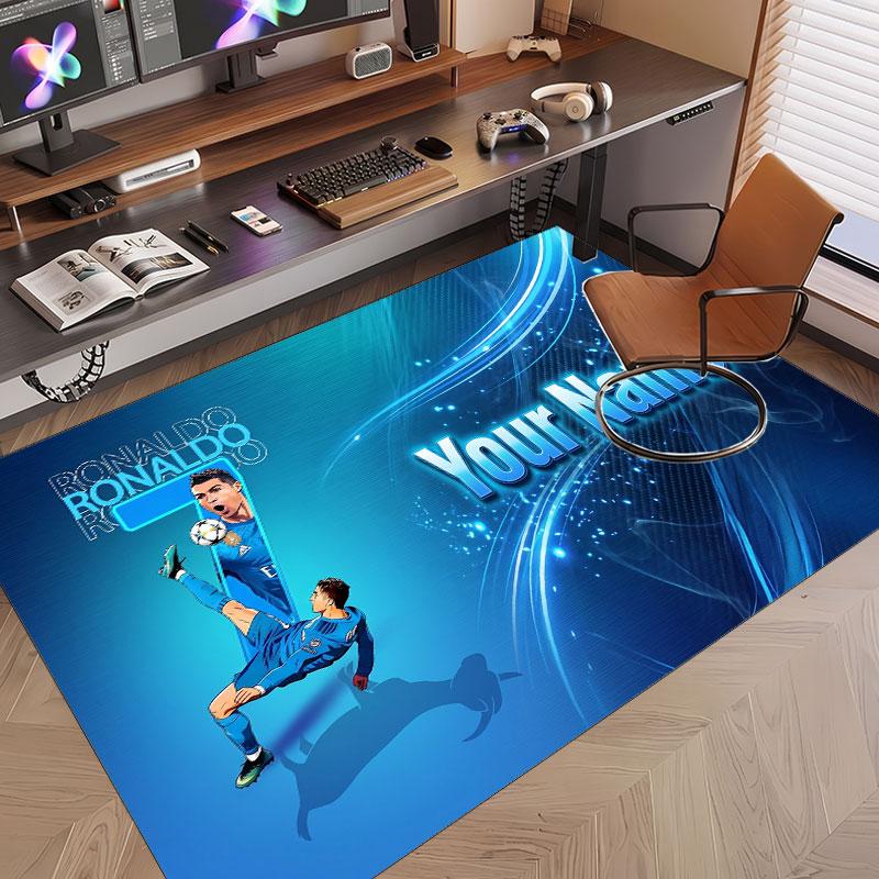 Custom Rug Cristiano Ronaldo Pattern Print Name Text Soft Non‑Slip Floor Carpet for Home Indoor Decoration