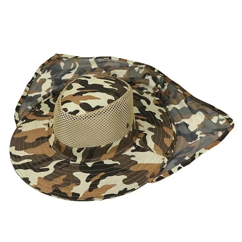 Outdoor Fishing Hat Wide Brim Man Breathable Mesh Fishing Cap Beach Hats Camouflage Sun UV Protection Shade Hat Gardering hat