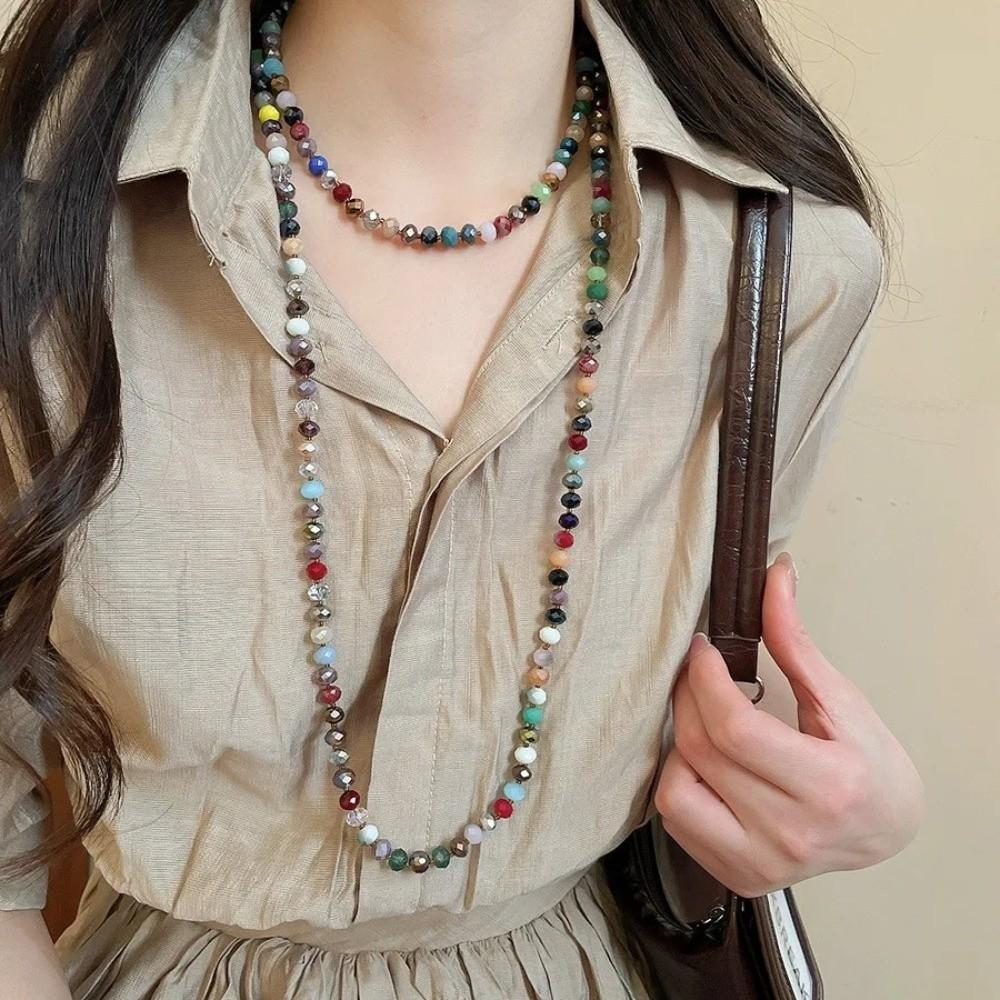 Bohemia Glass Beads Necklace Rainbow Chokers Necklace Strand Sweater Chain For Women Female