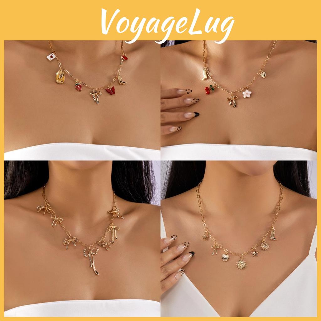 Womens Short Chain Necklace With Butterfly Bow And Pearls For Casual Beach Outfits