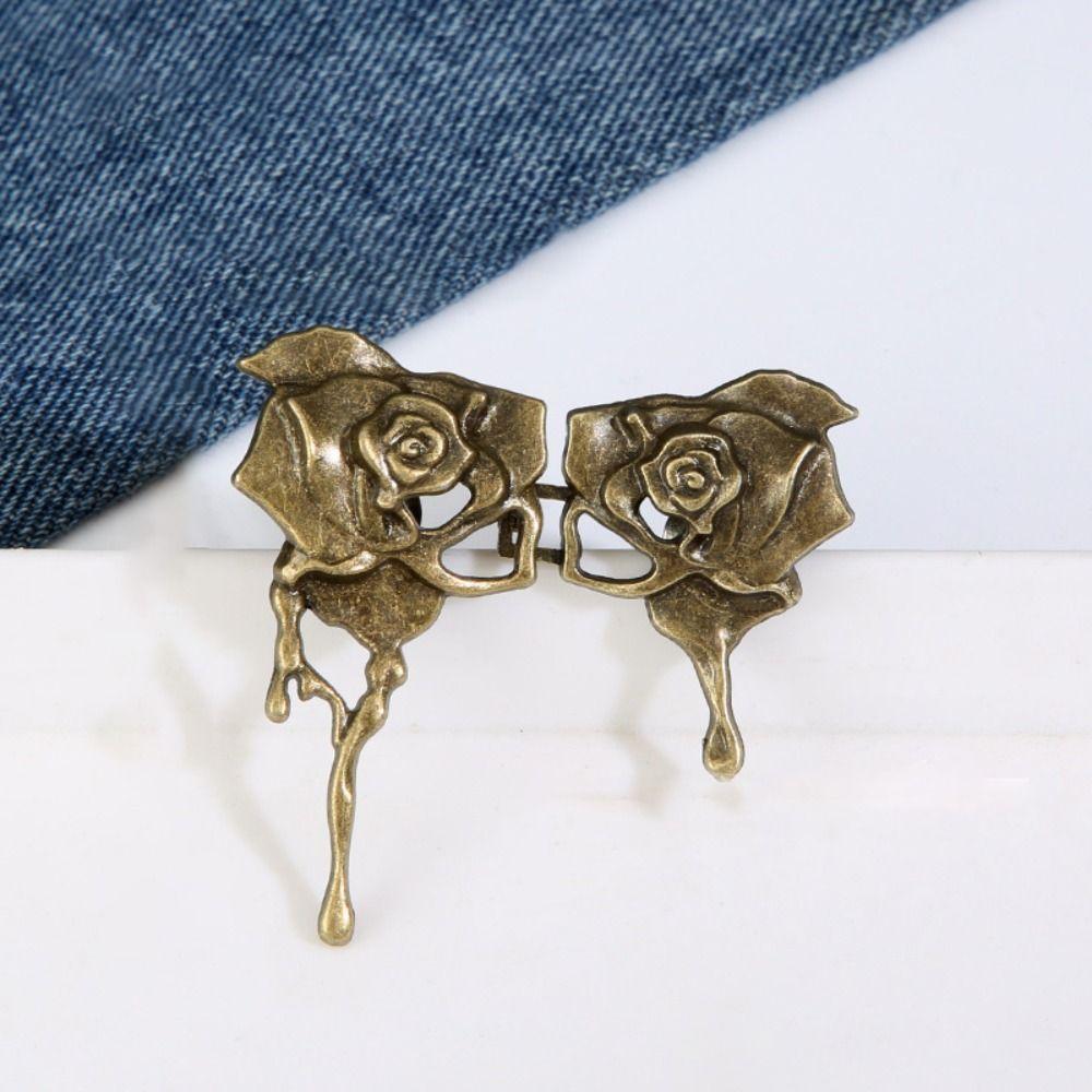 Replacement No-Sewing Metal Button Roses Chinese Knot Shape Pants Pins Portable Jeans Buttons