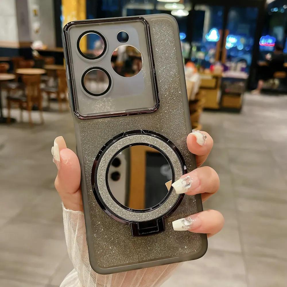 Зеркальный блестящий чехол с магнитным кронштейном для OPPO A57 A58 A78 A93 A96 A97 A72 A35 A55 A56 A17 A9 A5 Realme C65 C67 C53 C35 C33 C31 11 12 Reno 10 11 12 Pro