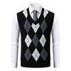 Mens Soft Sweater Vest Spring Autumn Sleeveless Knitted Pullover Husband Dad Fashion Knitted Vests Black Grey Plaid
