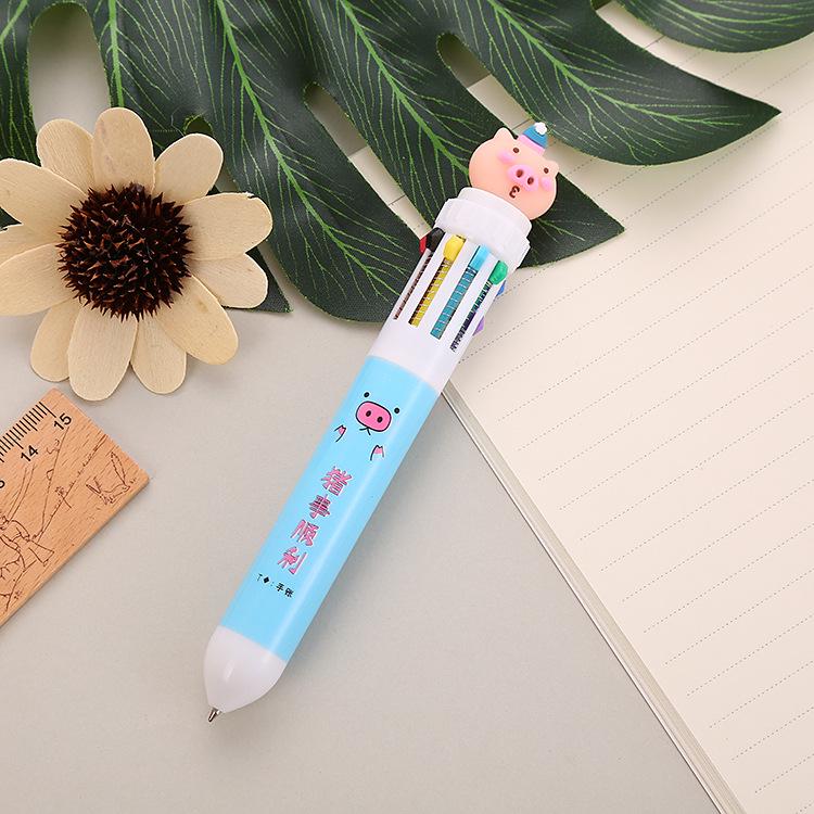 Cartoon Multi-Color Ballpoint Pen - 10 Colors for Cute Graffiti and Art, Ideal for Students