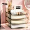 Desk Space Saving Box Clear Acrylic File Organizer Tray, 1/2/3/4/5 Tier Paper Ducument Compact Storage Box, Stackable Office Supplies Rack Desktop