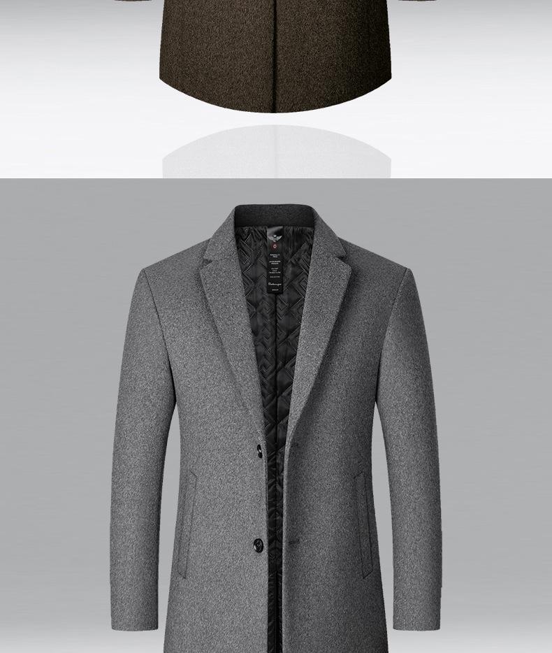 Men's Mid-Length Wool Coat - Autumn/Winter Casual Overcoat, 2025 Windbreaker for Middle-Aged Men