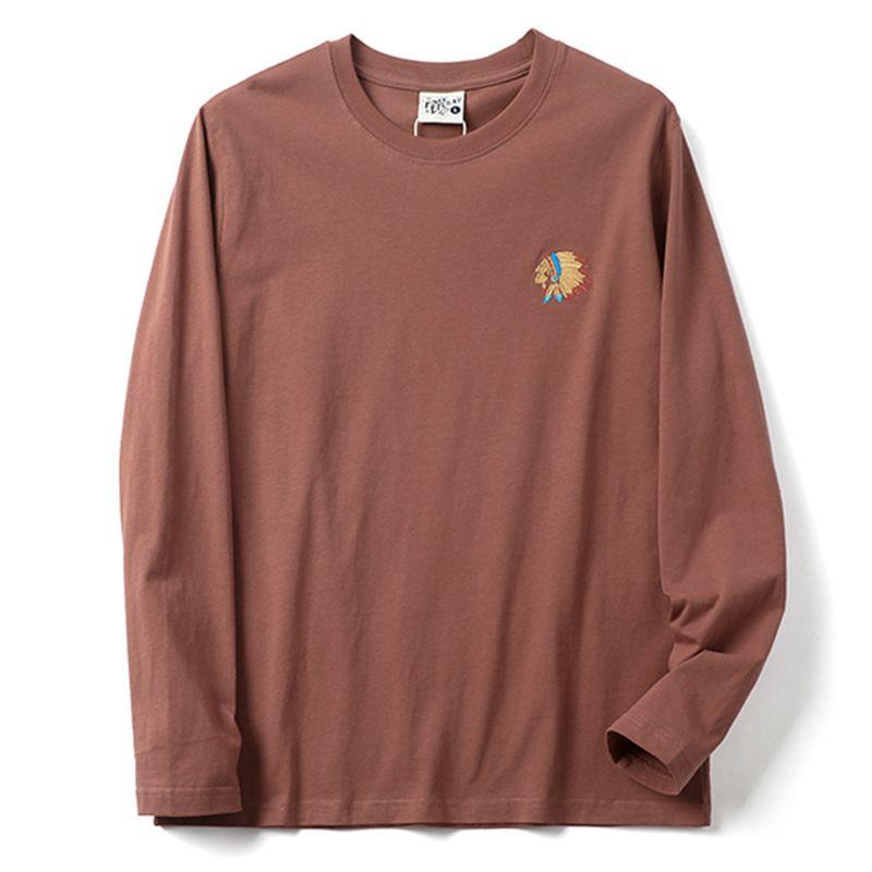 Export Surplus Cotton Long-Sleeve T-Shirt for Early Autumn, Men's Embroidered Round-Neck Loose Fit Versatile Trendy Top