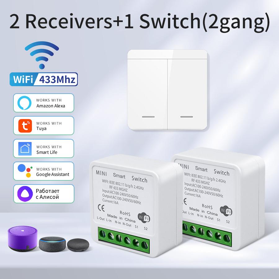 16A Tuya WiFi DIY Smart Switch Power Monitor Умный дом Беспроводной 433 МГц Выключатель света Улучшение дома Самостоятельное управление питанием Пульт дистанционного управления