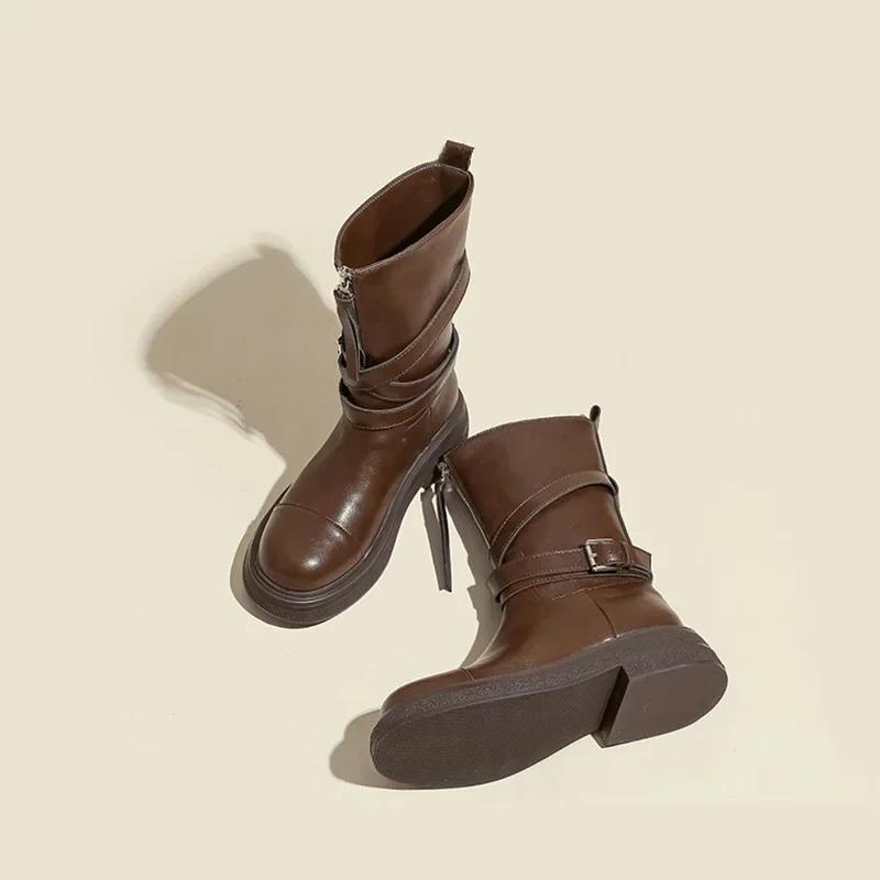 Модные женские ботинки в стиле ретро и ковбой из денима до середины голени, дизайнерская женская обувь на платформе, модные женские ботинки на мягкой подошве для осени и зимы