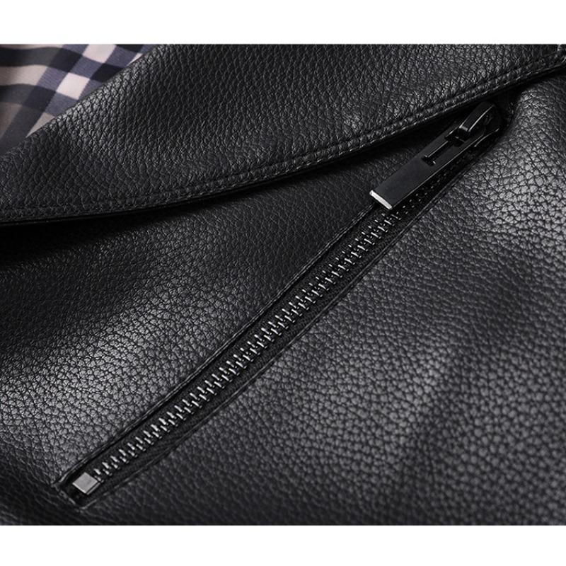 Бархатная кожаная куртка средней длины для мужчин осенью и зимой Классическая модная однобортная мужская кожаная куртка с воротником