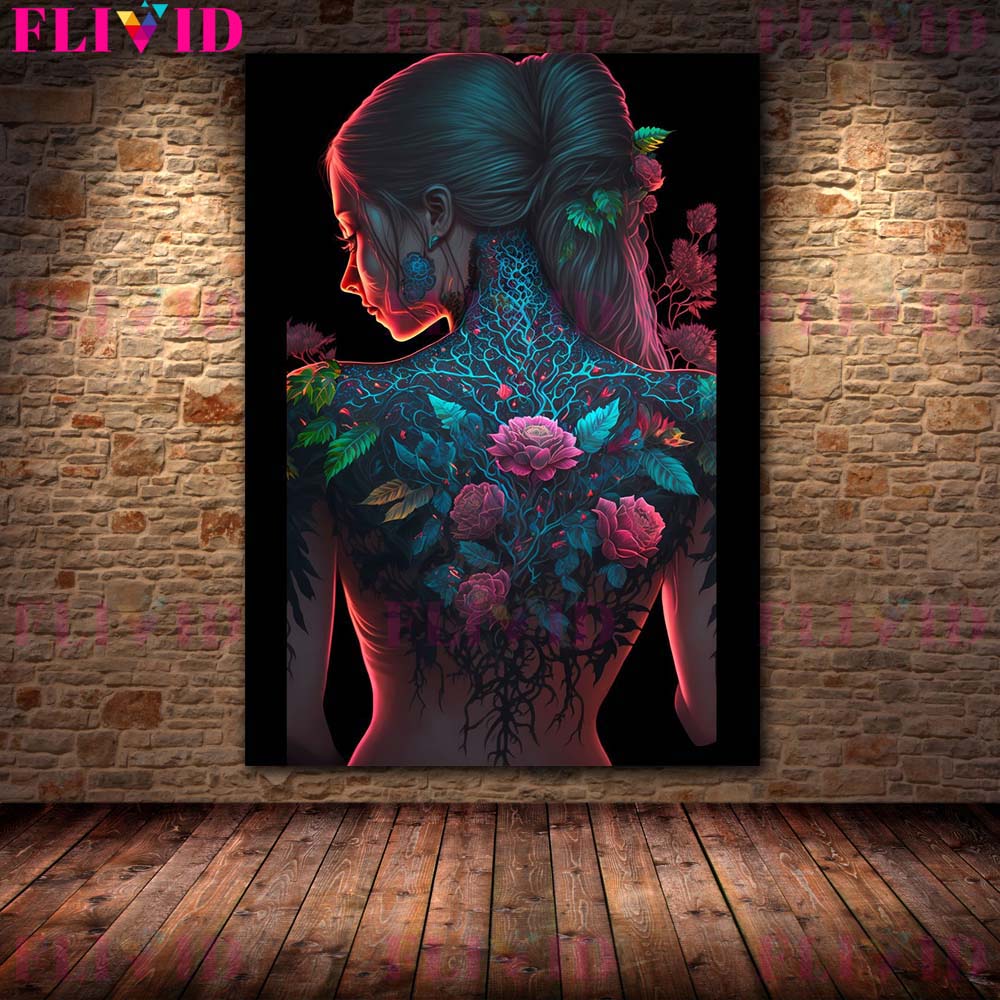 Абстрактная татуировка цветок сексуальная девушка плакат настенное искусство холст живопись плакат