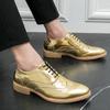 Mens Formal Shoes Gold Men's Leather Oxford Shoes Italy  Dress Shoes Wedding Party Lace Up Leather Brogue Business Shoes Men