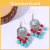 Ethnic Turquoise Simulation Beaded Earrings With Silver Filigree For Wear Daily