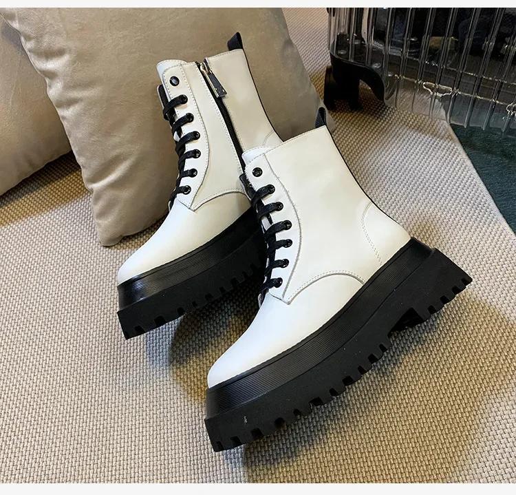 Модные ботильоны женские зимние однотонные botas mujer дышащие увеличенные мотоциклетные ботинки на платформе модные черные sapatos feminino