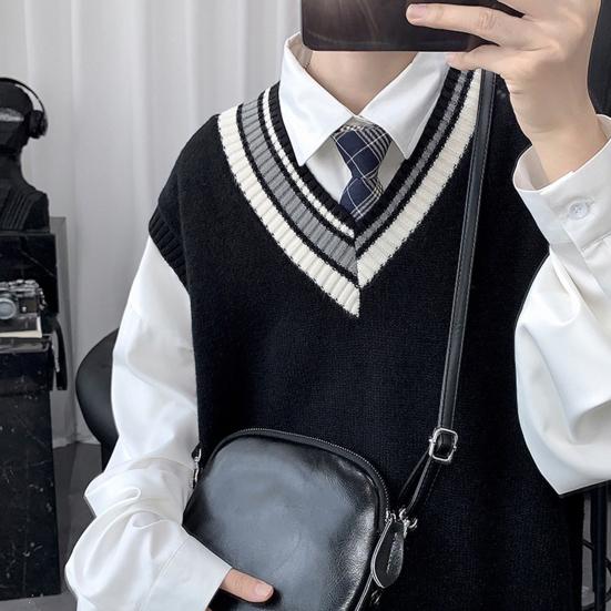 Мужской жилет свитер с V-образным вырезом без рукавов свободный цветной вязаный пуловер средней длины утолщенный преппи и