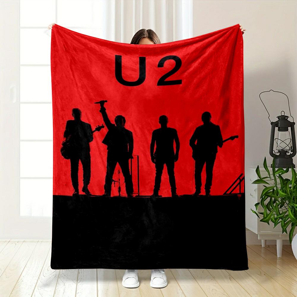 "Silhouette Band Design on Red Background printed Flannel blanket for bedroom, living room, sofa, and nap"