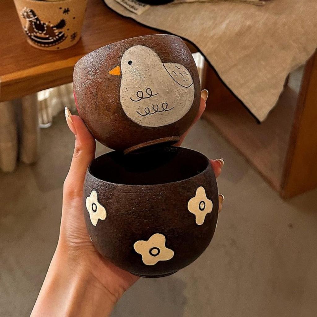 Керамическая чашка ручной работы Jingdezhen, Каваий, узор "Домик с животными", 270 мл