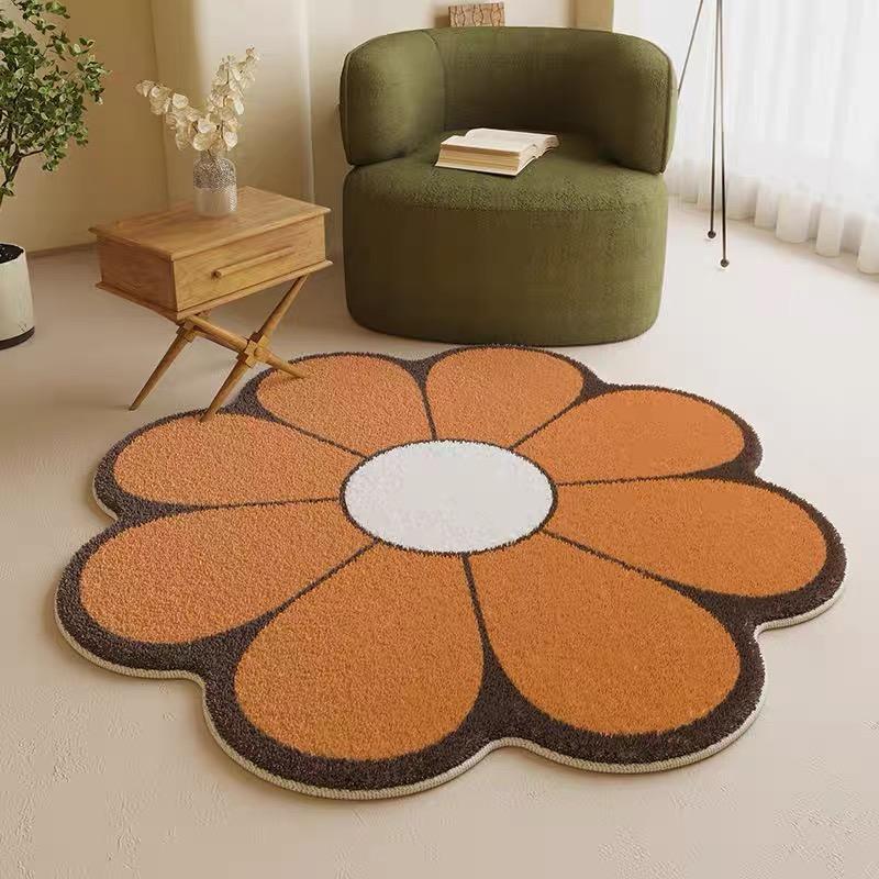 Nordic Imitation Cashmere Carpet Lovely Sun Flower Living Room Coffee Table Mat Special-Shaped Bedroom Bed Blanket