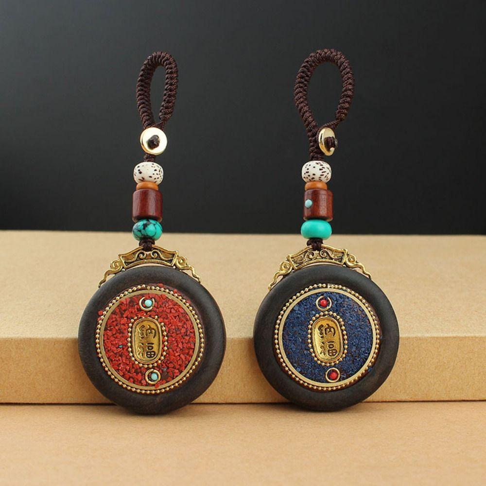 Retro Ebony Wood Car Keychain Nepal Bag Hanging Accessories Delicate Mobile Phone Pendant  Women