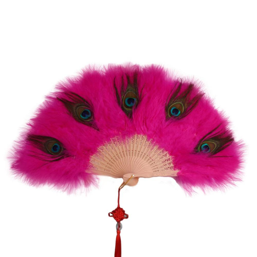 Handheld Peacock Feather Fan With Tassel Feather Dance Fan Elegant Folding Hand Fan Home