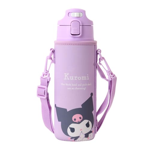 Sanrio (SANRIO) Stainless Steel Bottle with Cover, Kuromi, for Kids, Keeps Drinks Cold, Capacity: 470mL, Includes Name Space, One-Touch Opening, Direc
