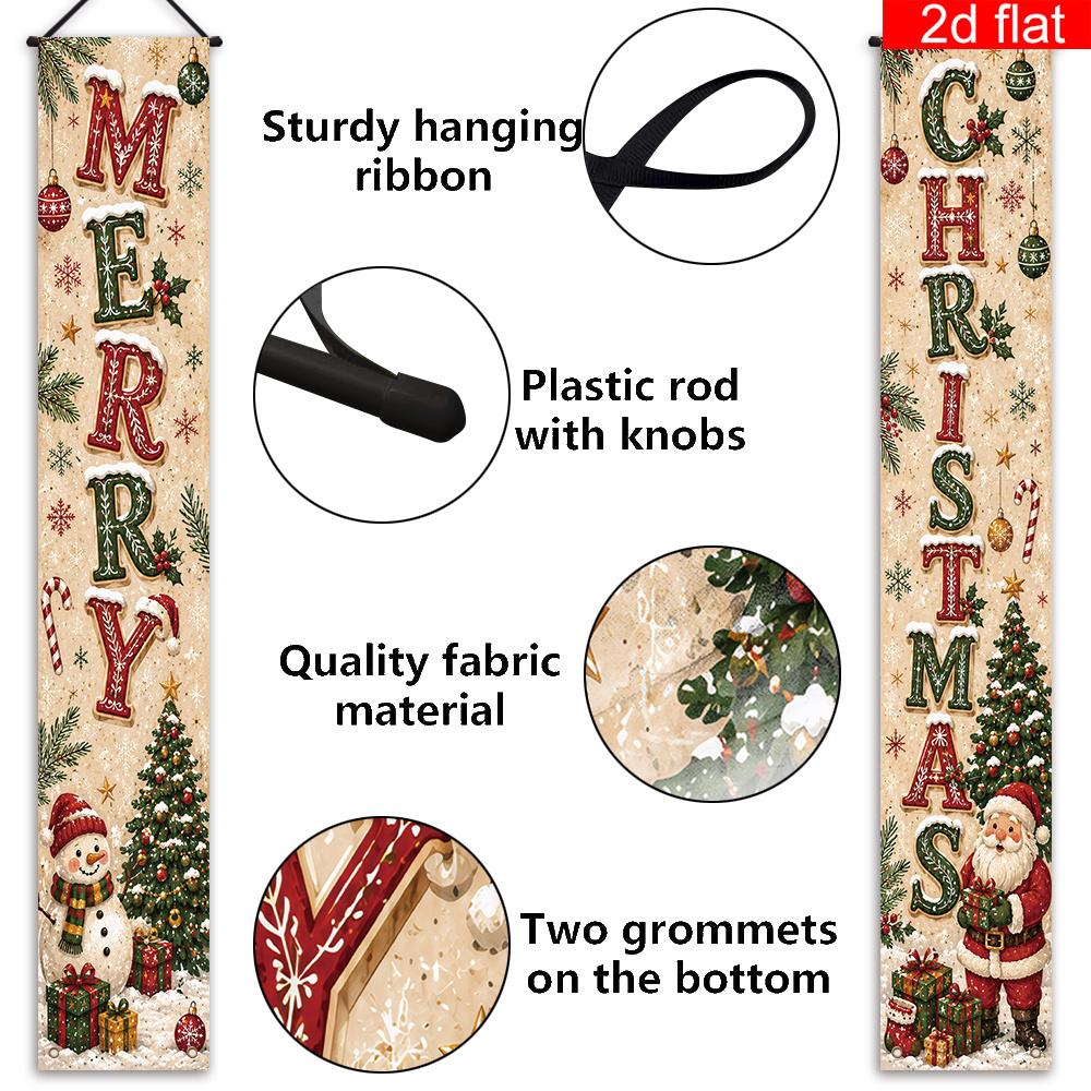 Merry Christmas Porch Sign Vertical Contrasting Letters 1 Pair Polyester Indoor Outdoor Decor