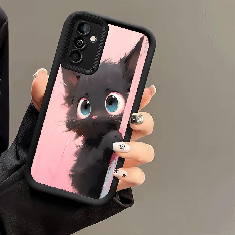 Чехол для телефона для Samsung Galaxy A17 A16 A15 A14 A13 Черный Кот Мультяшный Милый A56 A36 A26 A55 A35 A25 A54 A34 A24 A53 A33 A23 A07 A06