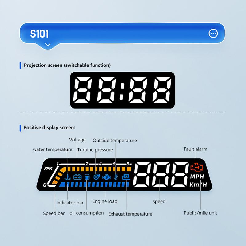 Двойной экран Автомобильный спидометр Цифровой HUD ODB Спидометр Проектор на лобовое стекло Напряжение Проекционный дисплей для грузовых автомобилей