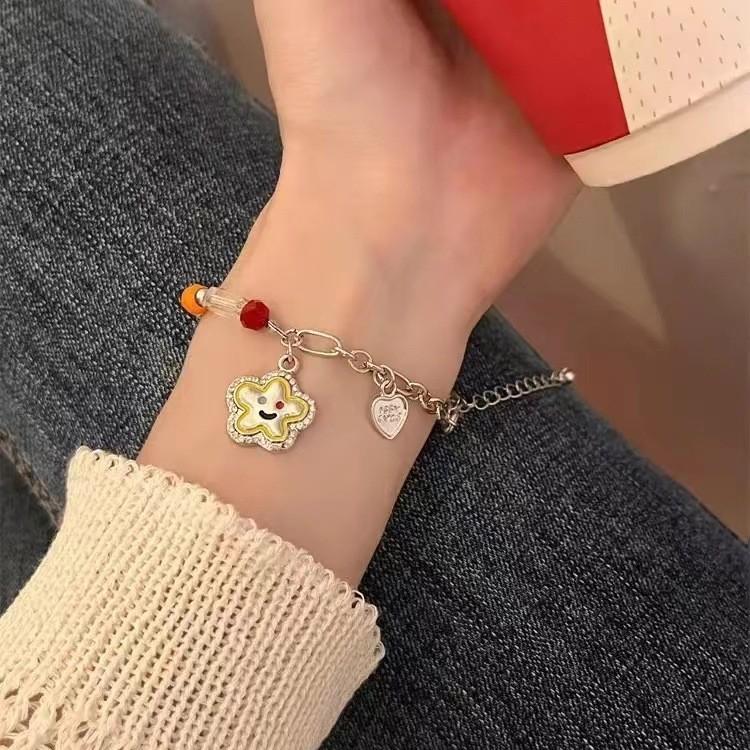 Dopamine Fashionable Summer Rainbow Beaded Flower Bracelet For Women Trendy Gift Jewelry