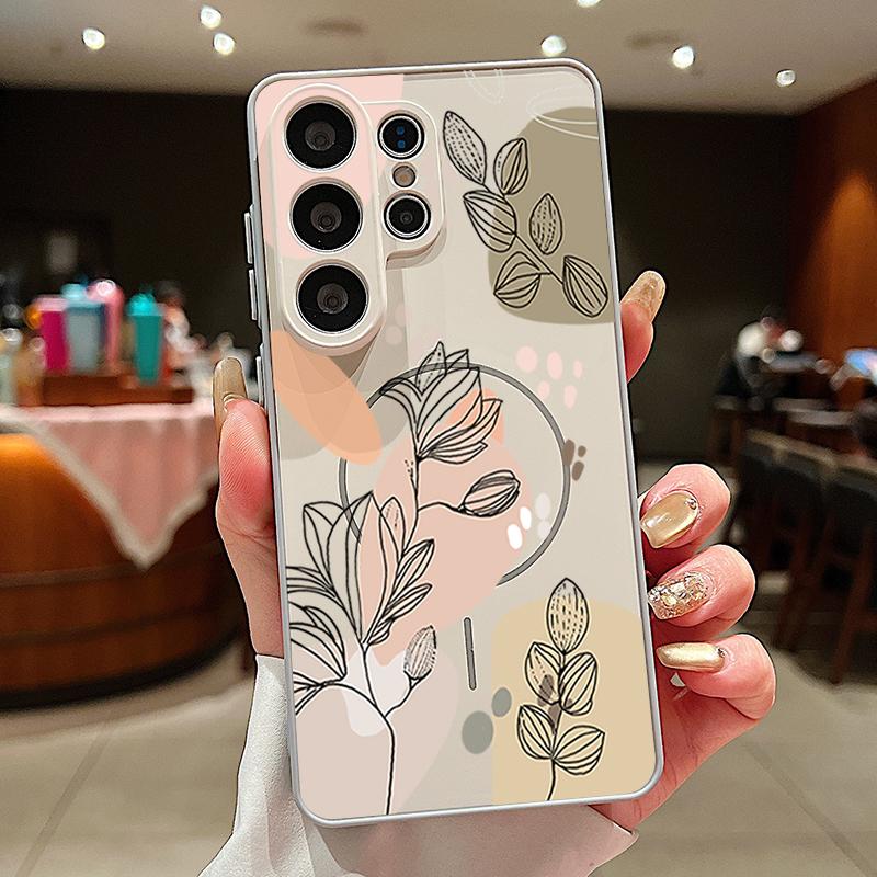 Магнитный Чехол Для Телефона Для Samsung Galaxy S25 S26 Ultra Edge S24 S23 FE A17 A56 A37 A16 A55 A15 A36 A35 A54 5G Мультяшная Цветочная Обложка