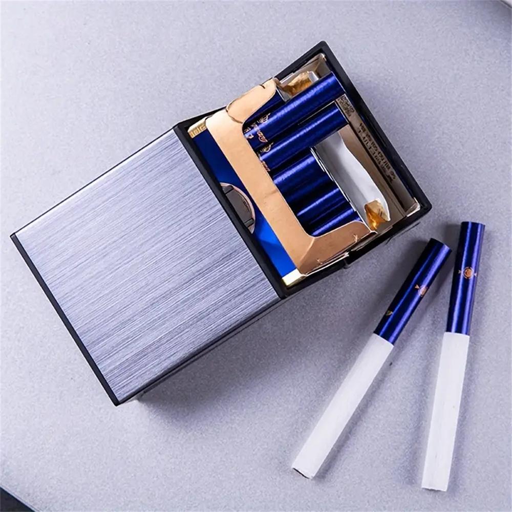 1pcs Portable Cigarette Case Metal Waterproof Cigarette Box 20pcs Capacity Flip Cover Storage Box Men's Gadget Smoking Tool Blac