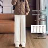 High-Waisted Fleece-Lined Wide-Leg Women's Pants for Autumn/Winter - Casual, Petite, and Straight-Leg Sports Sweatpants.