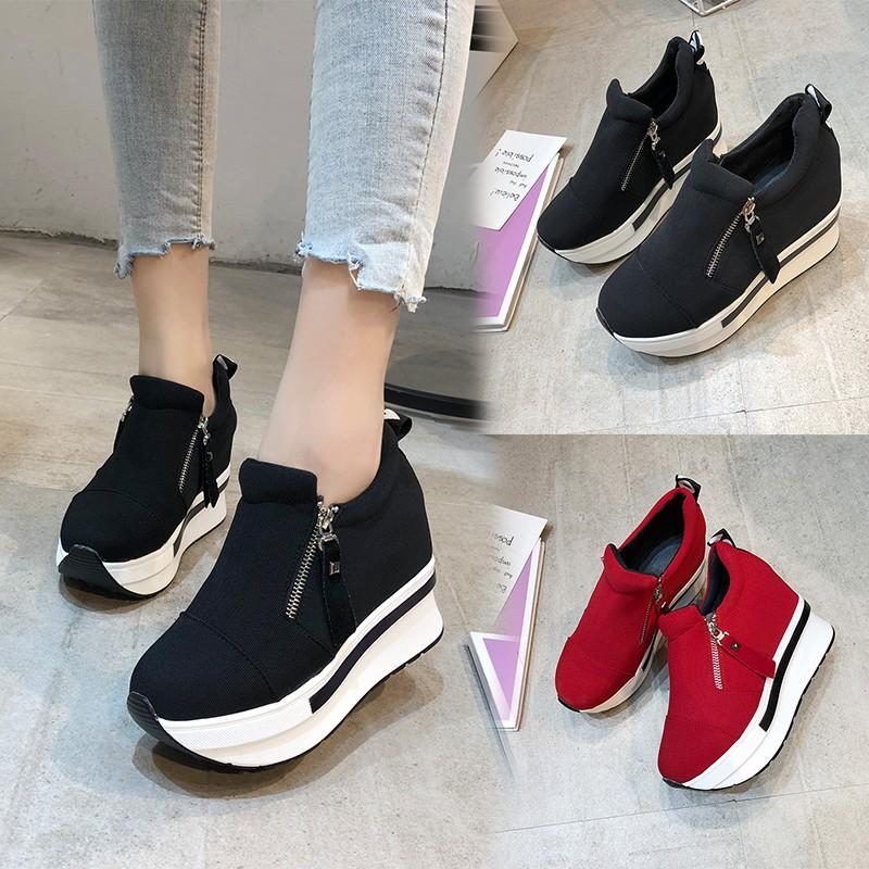 Platform Wedges Women's Sneakers Rhinestone Mesh Breathable Increased Casual Black Autumn Vulcanized Shoes Baskets Femme Zapatos
