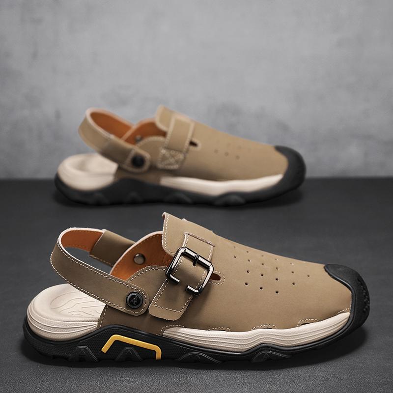 Модные мужские сандалии из перфорированной кожи, летние классические шлепанцы двойного назначения, мягкие, модные, повседневные, удобные, для улицы, пляжа, ходьбы